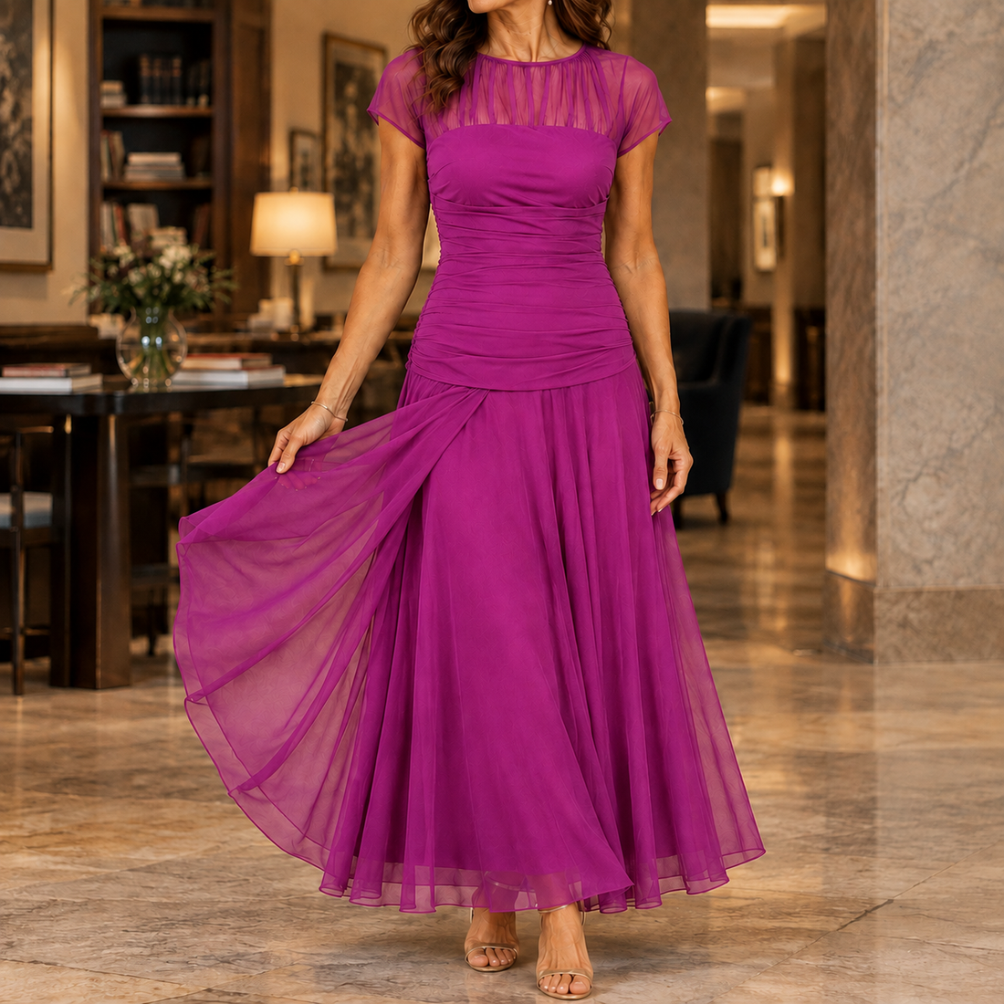 Pippa-June Ruched Maxi Dress - Purple