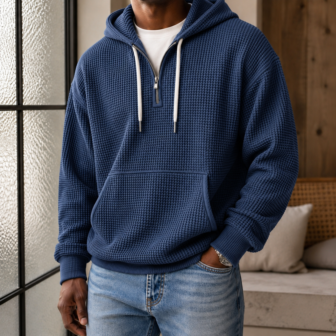 Merrick Waffle Hoodie - Dark Blue