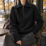Xaviera-Sage Zip Neck Sweater - Black