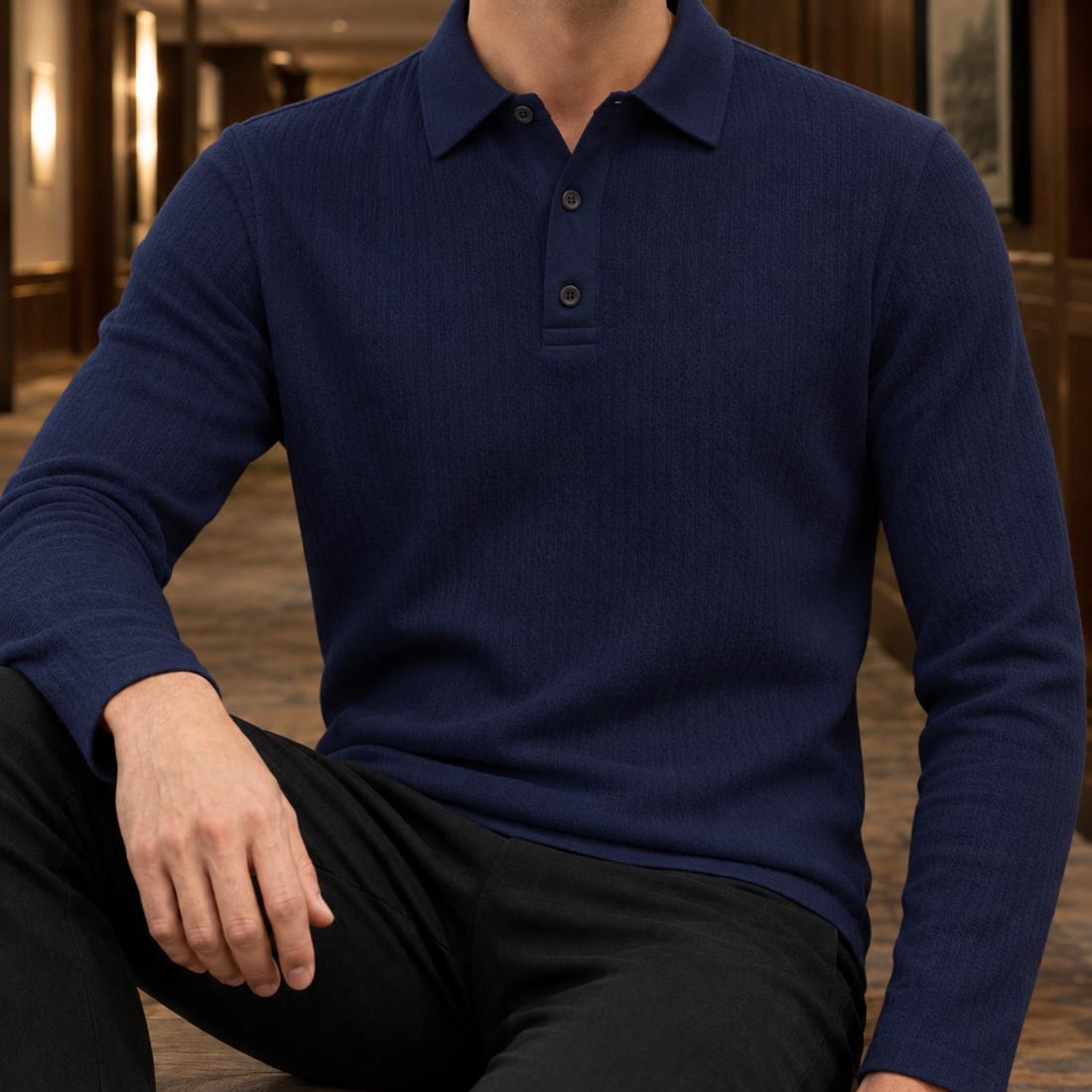 Ignatius Textured Polo - Navy