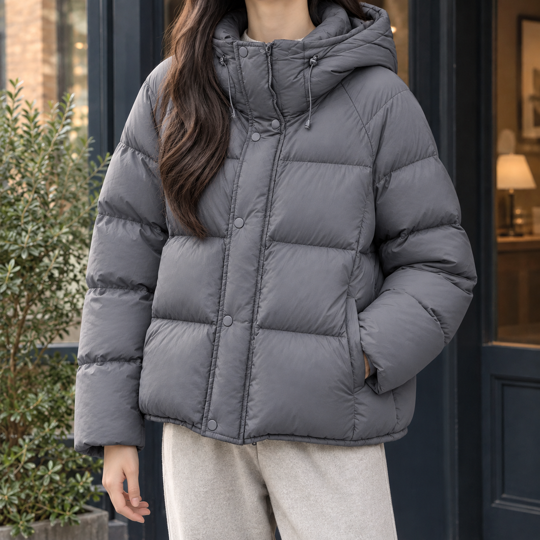 Demelza Hooded Puffer Jacket - Gray