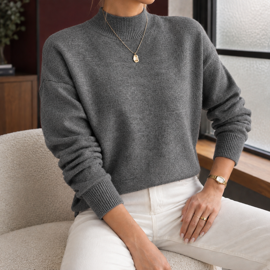 Sibylla Mock Neck Sweater - Dark Gray