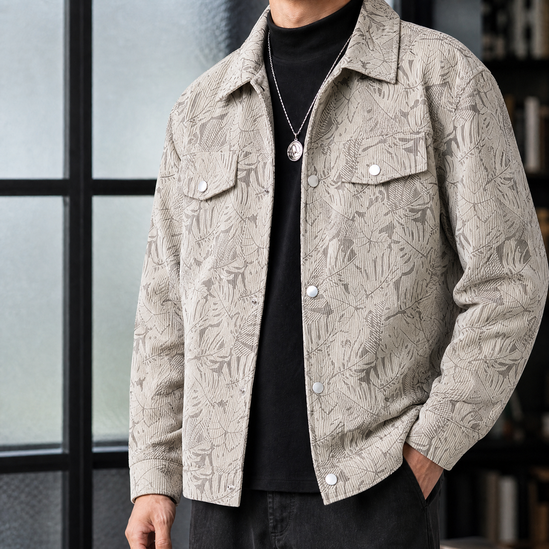 Mateo-Lane Printed Jacket - Khaki