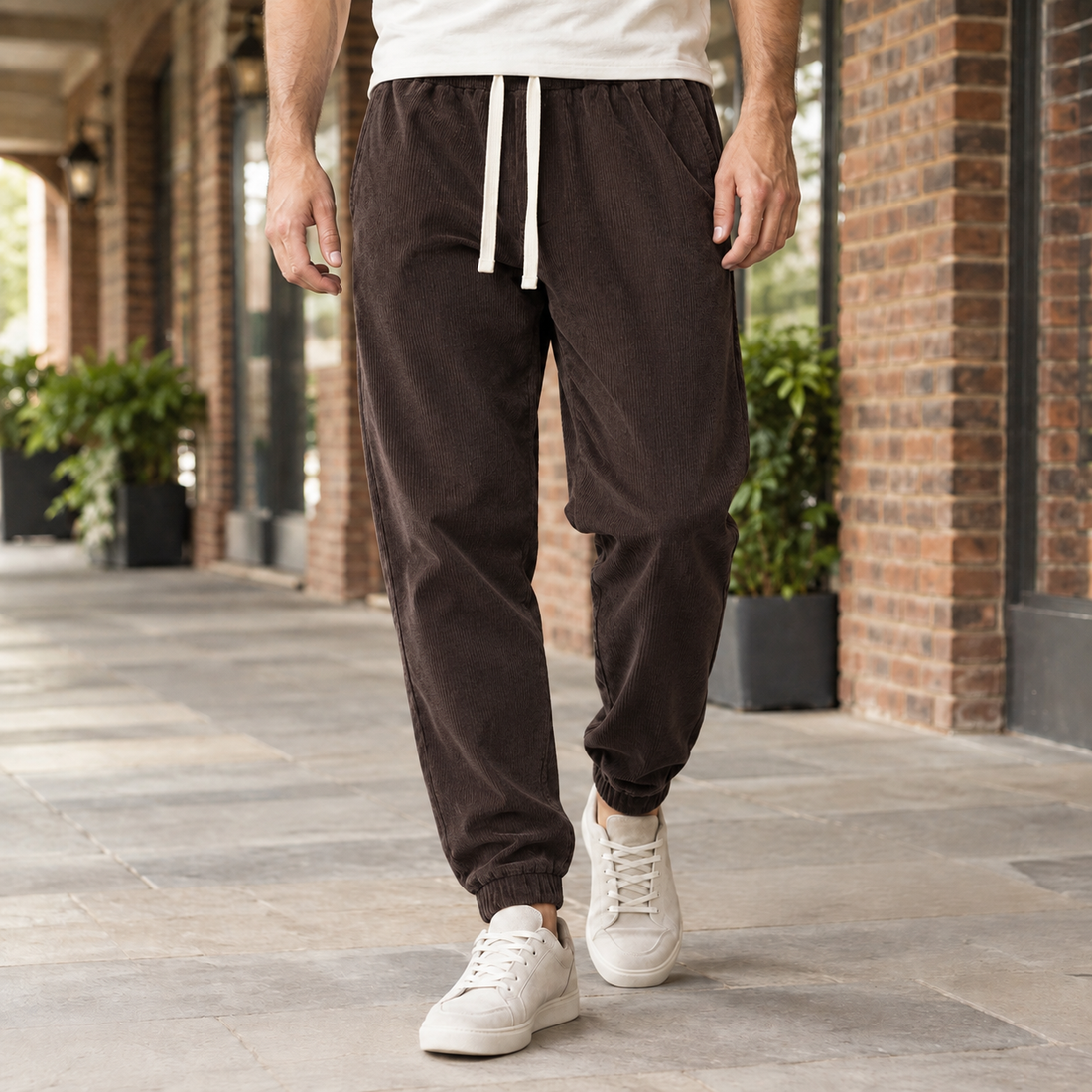 Simon Tapered Joggers - Brown Corduroy