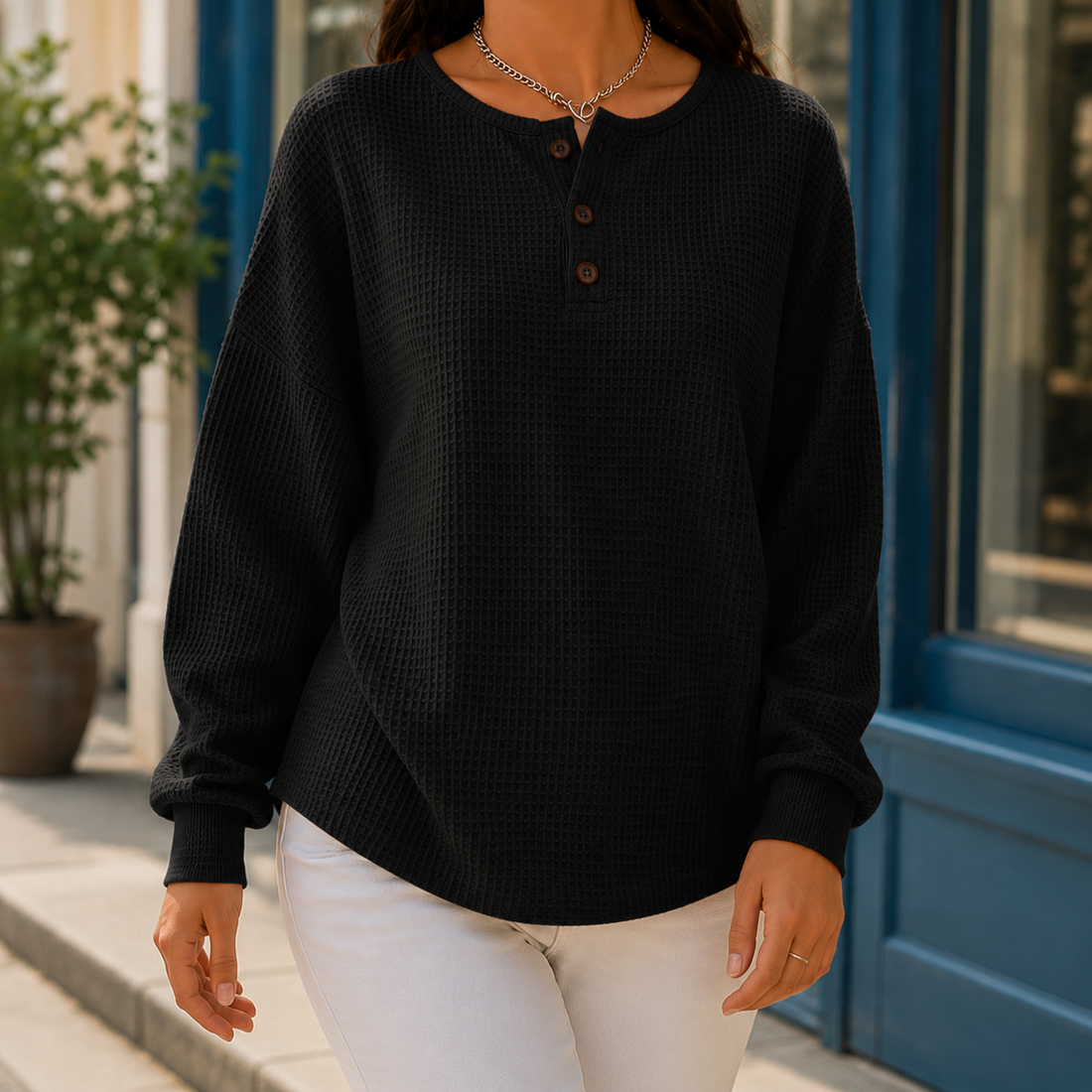 Bernadette Waffle Sweater - Black