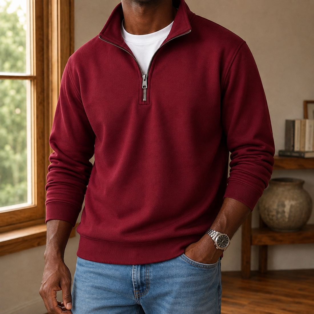 Idris Quarter Zip Sweater - Wine Red