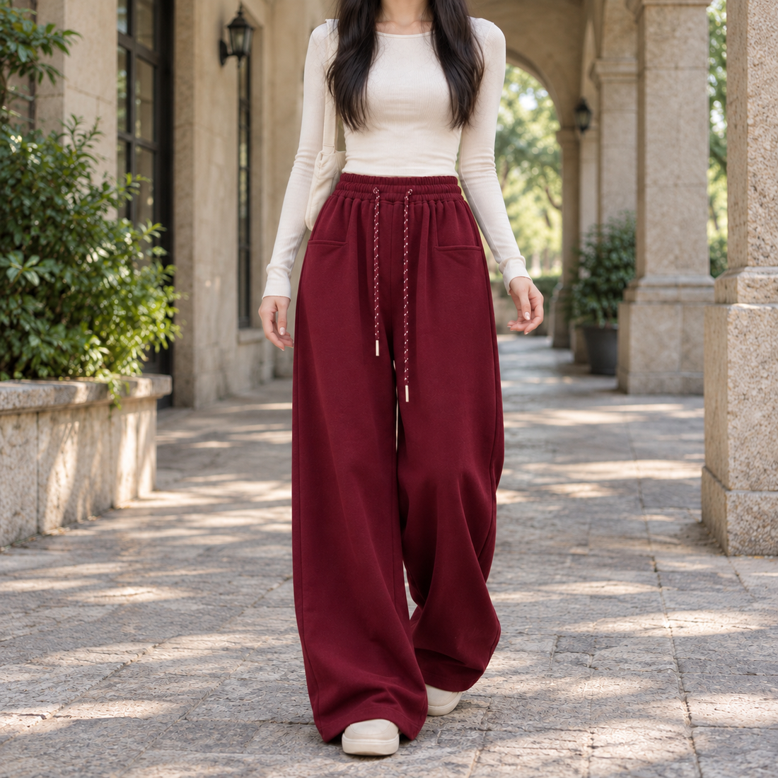 Thomasina Wide Leg Pants - Burgundy