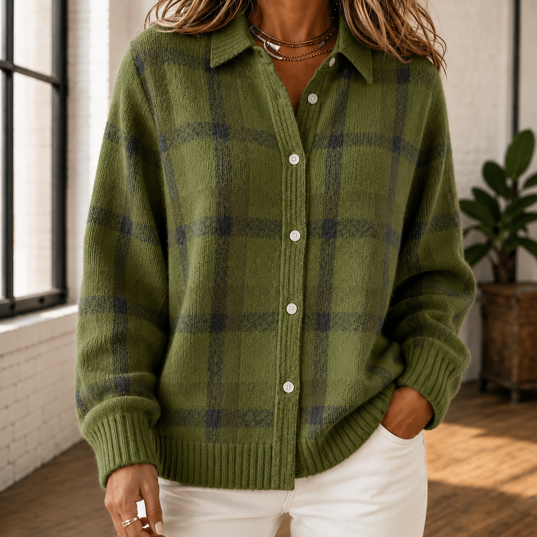 Francesca Plaid Sweater - Green