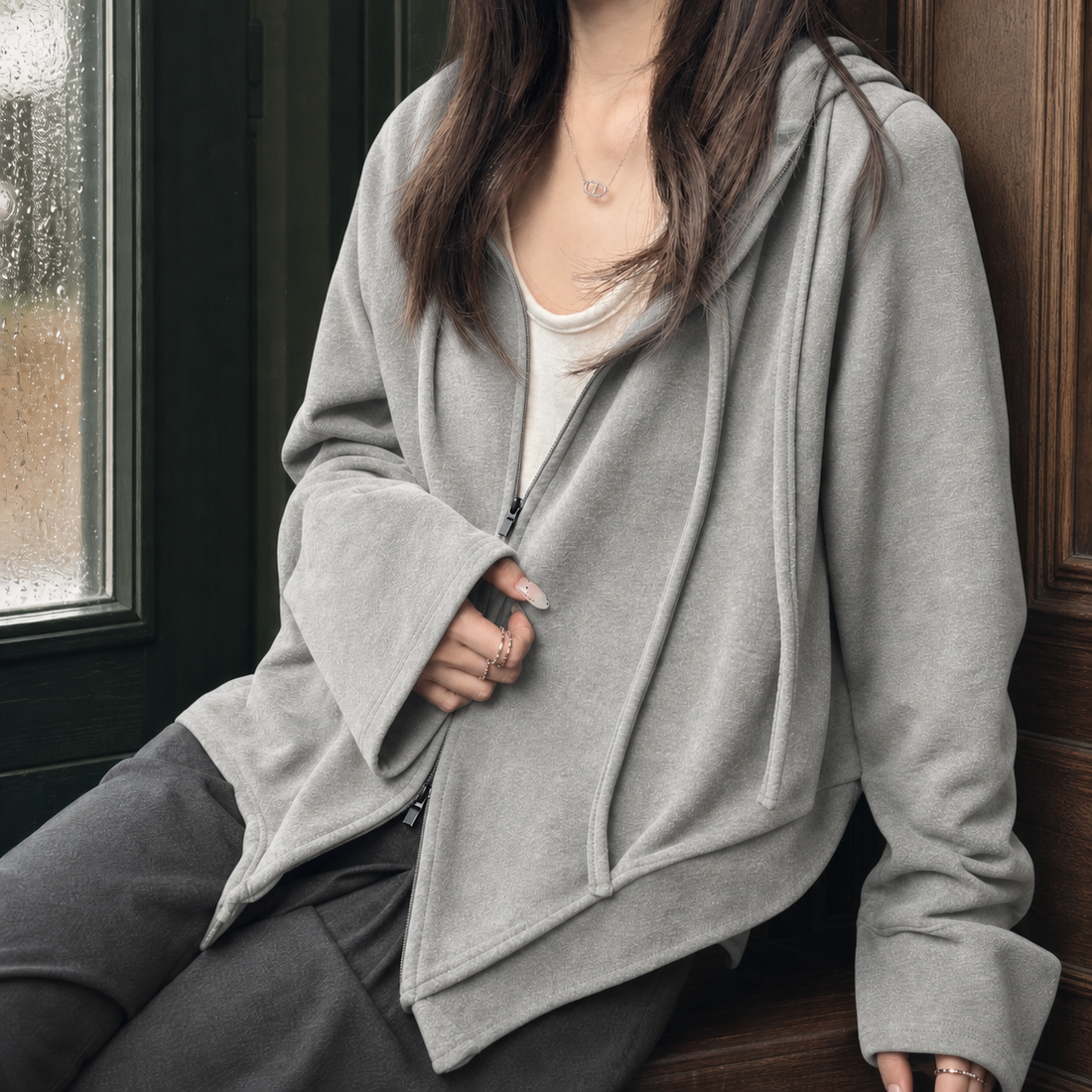 Sarah-Jane Hooded Hoodie - Rock Mist Gray