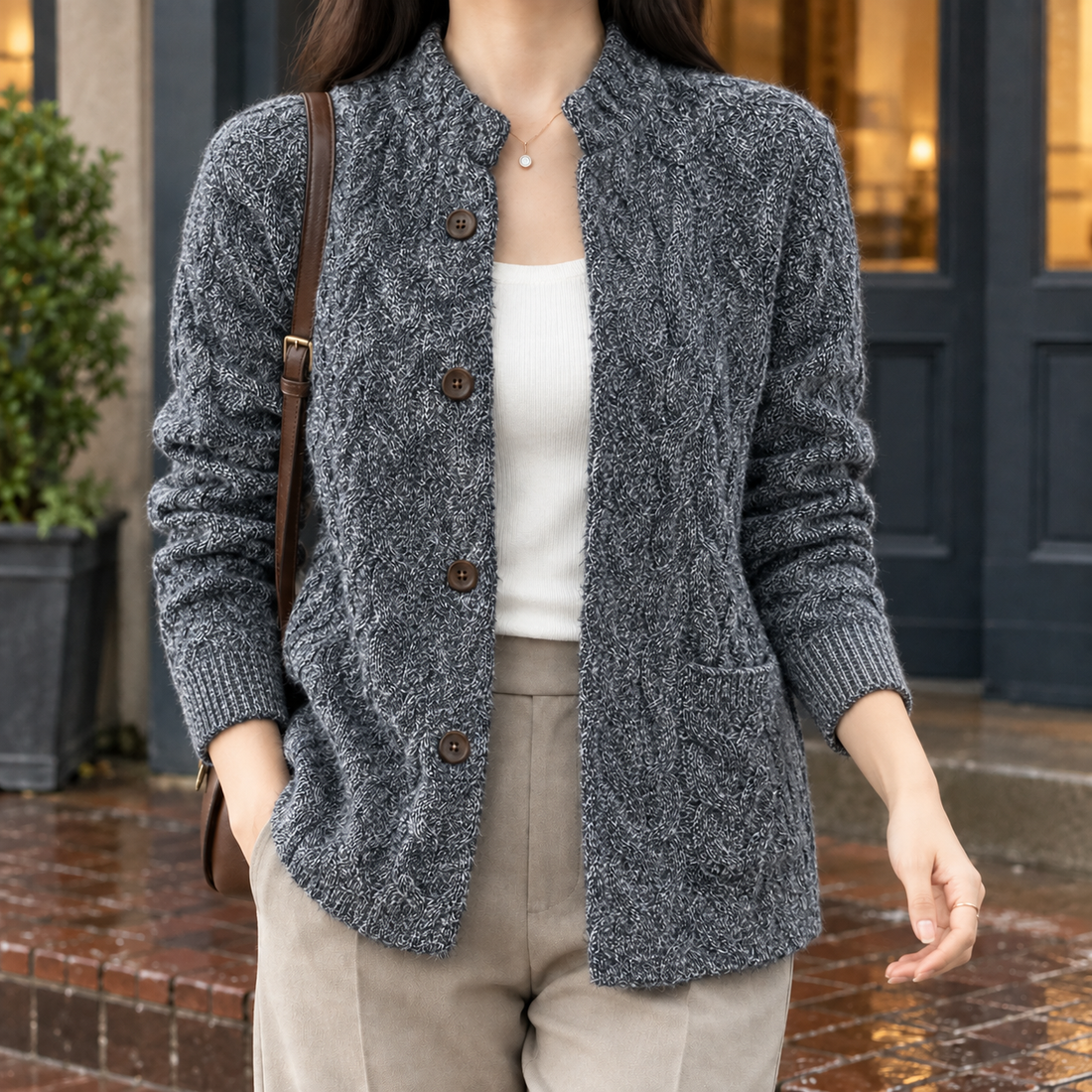 Mara Cable Cardigan - Black White