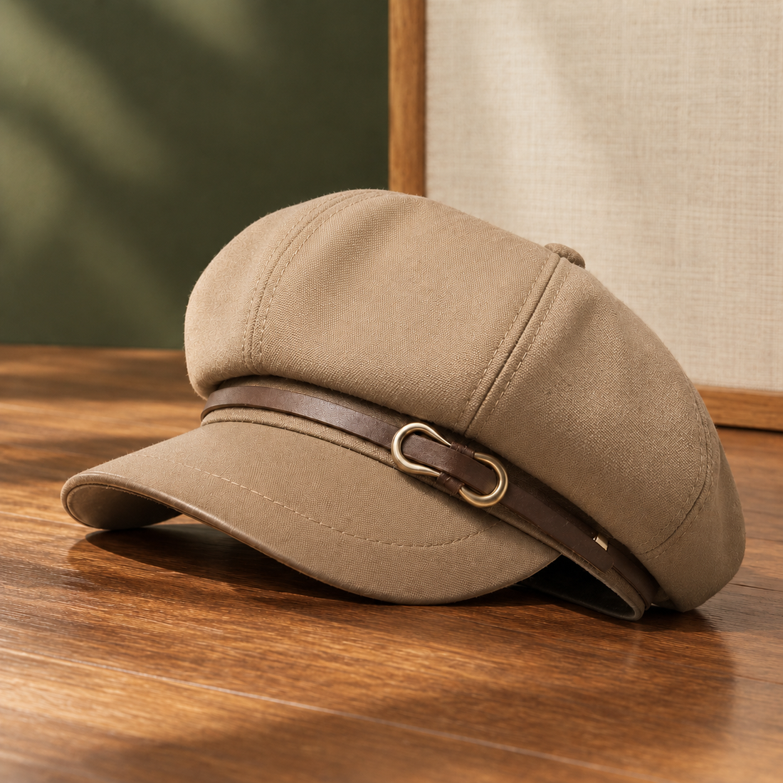 Prescott Buckle Newsboy Cap - Khaki