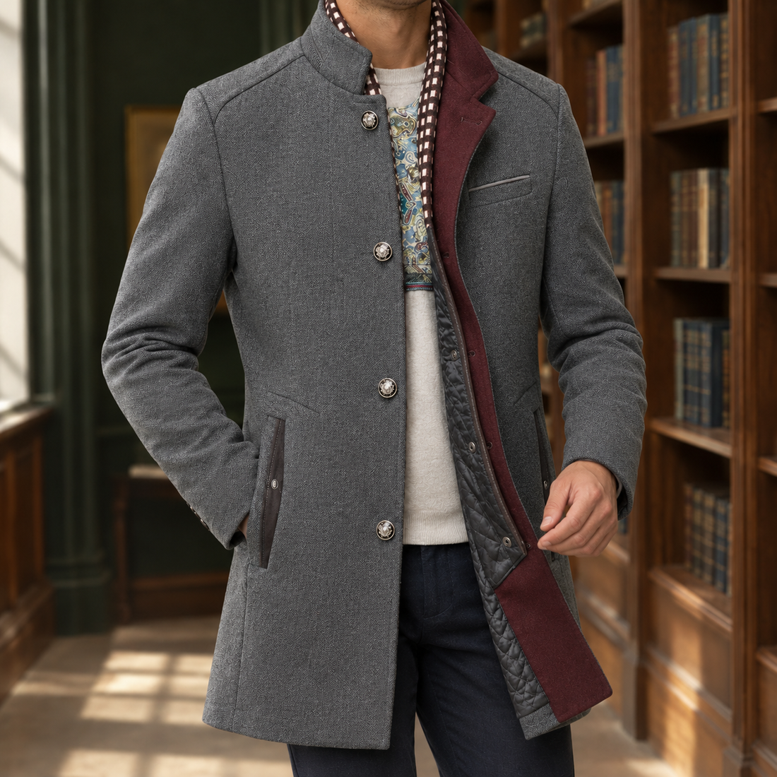 Harrison Stand Collar Coat - Gray