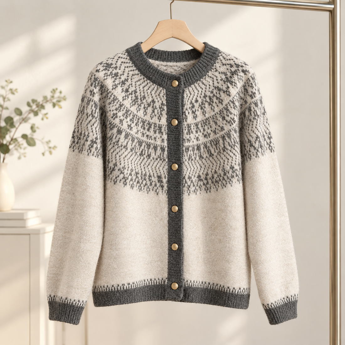 Natalie Fair Isle Cardigan - Gray