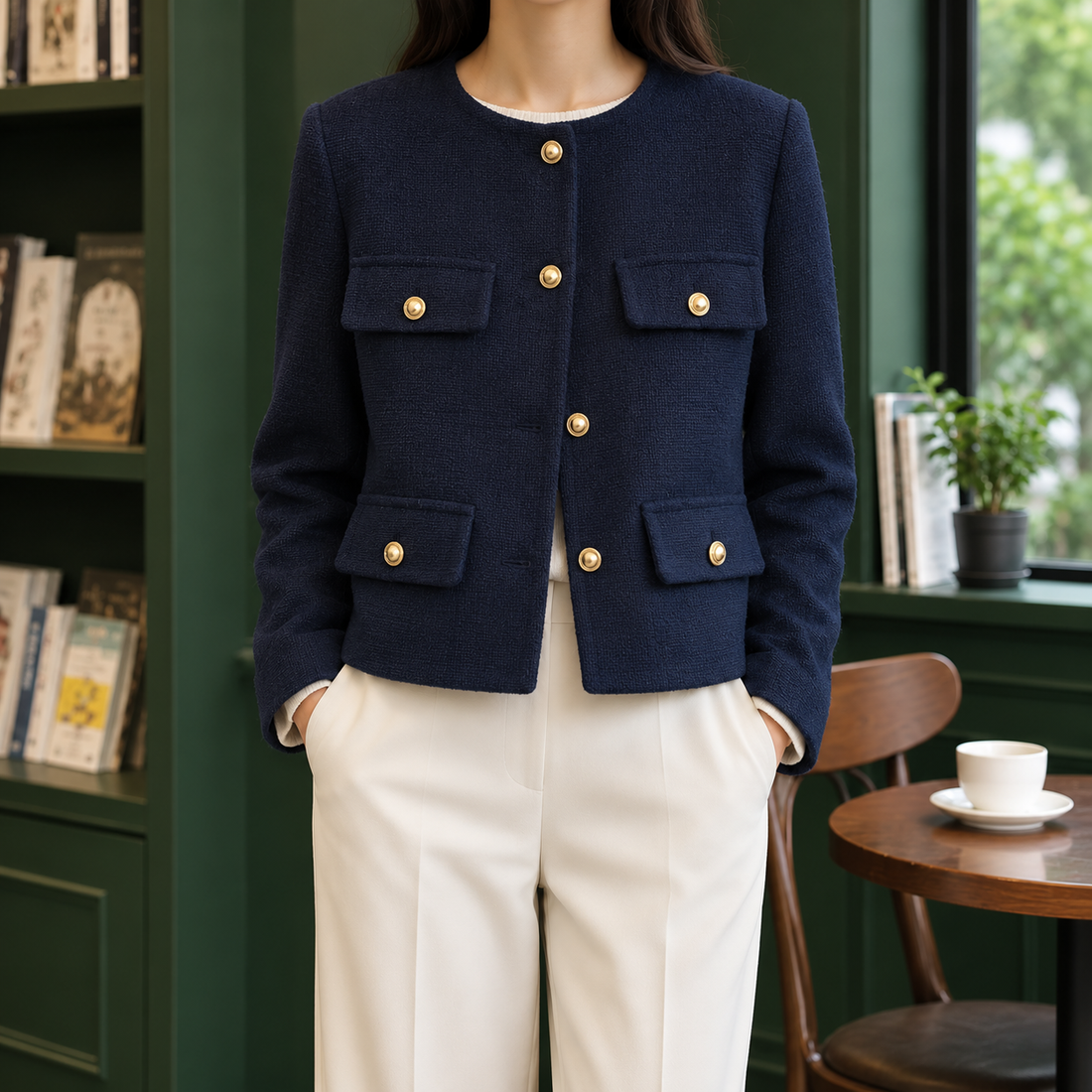 Mina-Rae Cropped Jacket - Navy Blue