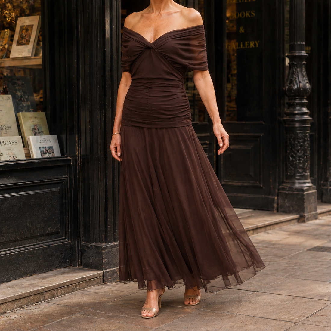 Zelda Draped Maxi Dress - Brown