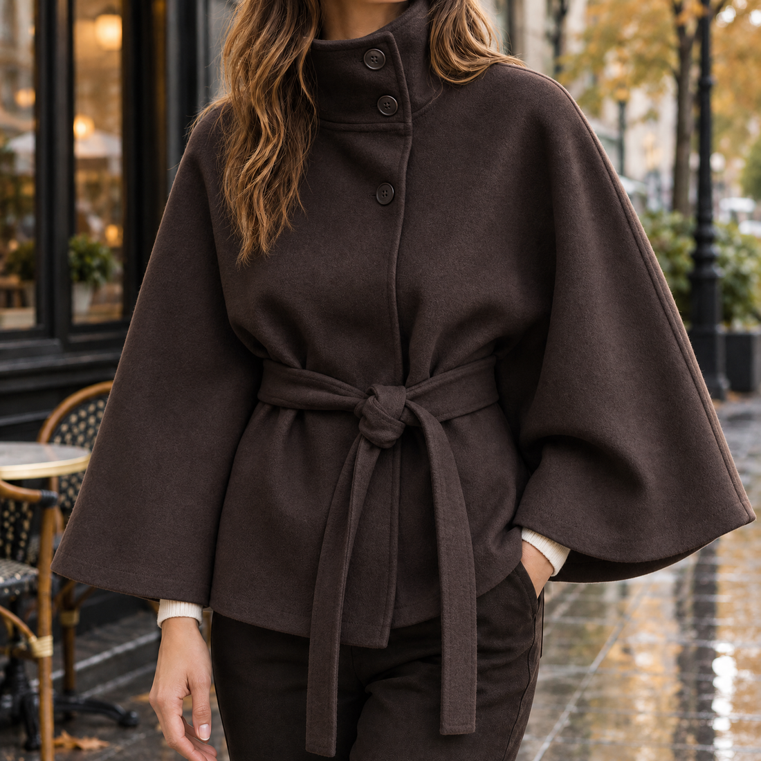 Adele-Mae Belted Cape - Coffee
