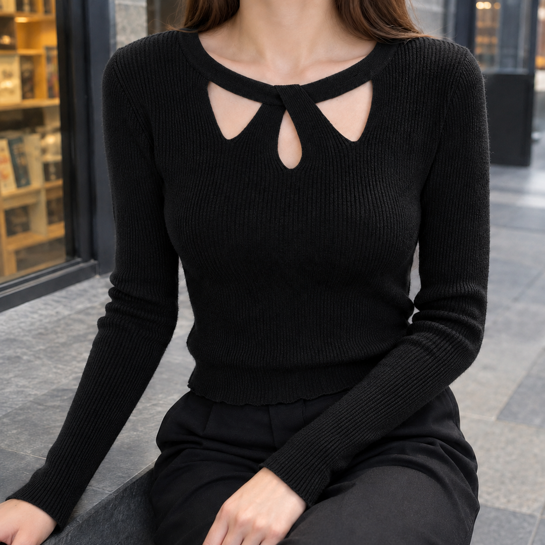 Fiona Cutout Sweater - Black