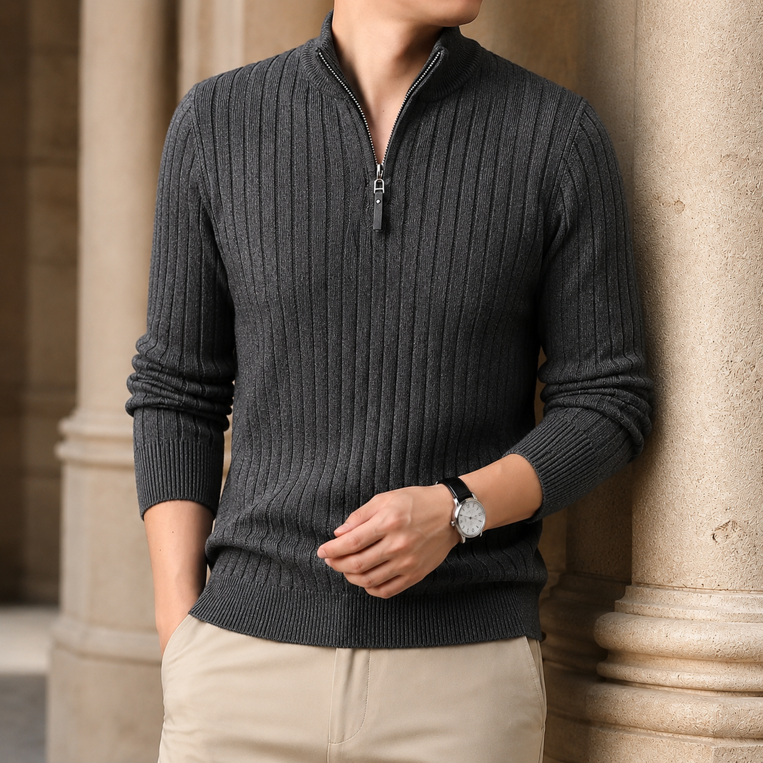 Luca Quarter Zip Sweater - Dark Gray