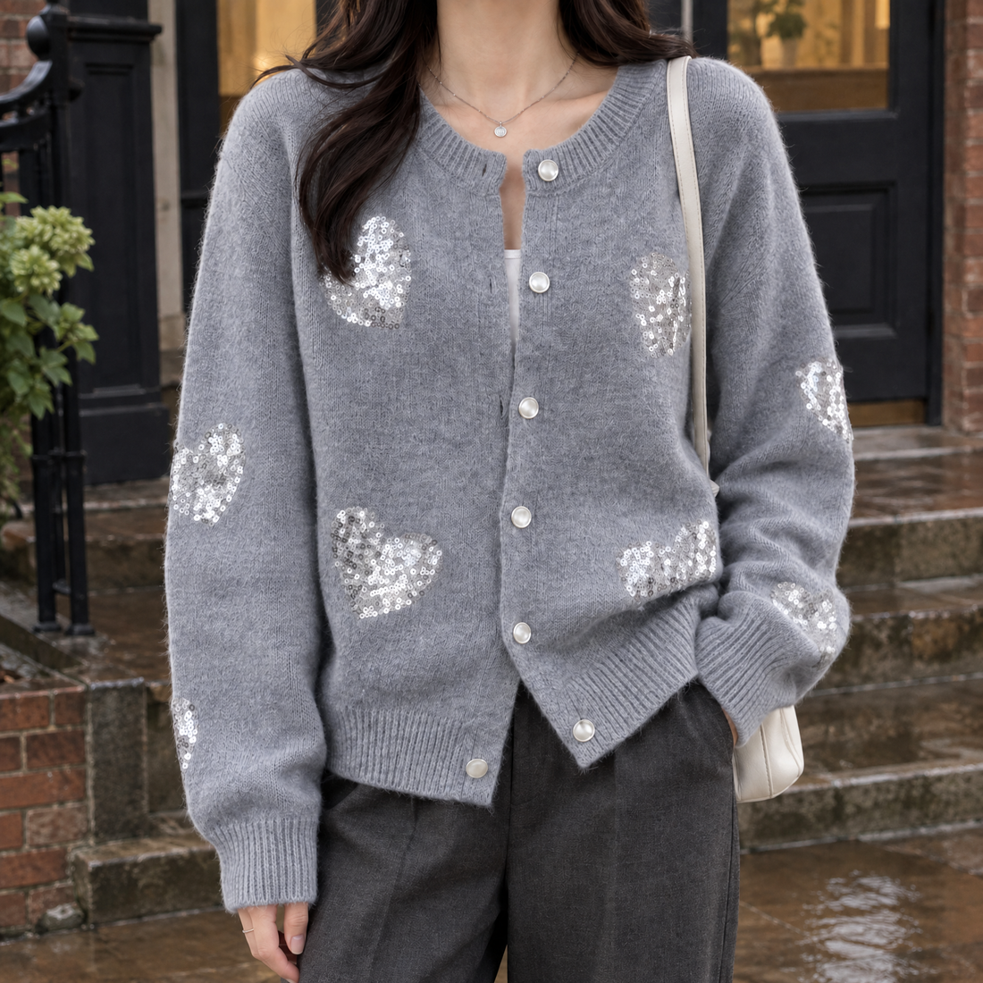 Tiffany-Belle Sequin Cardigan - Gray