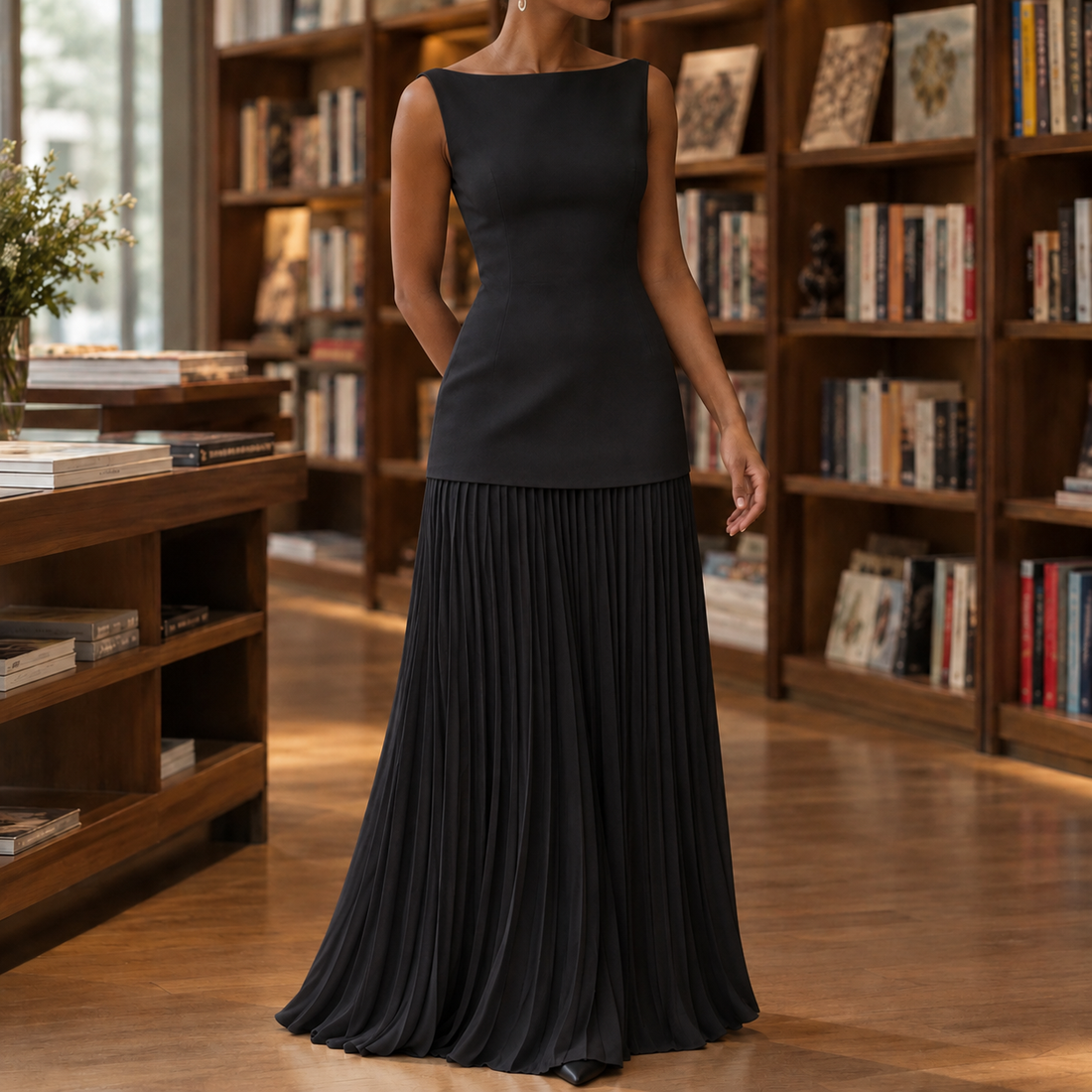 Ruby-Belle Pleated Skirt Set - Black