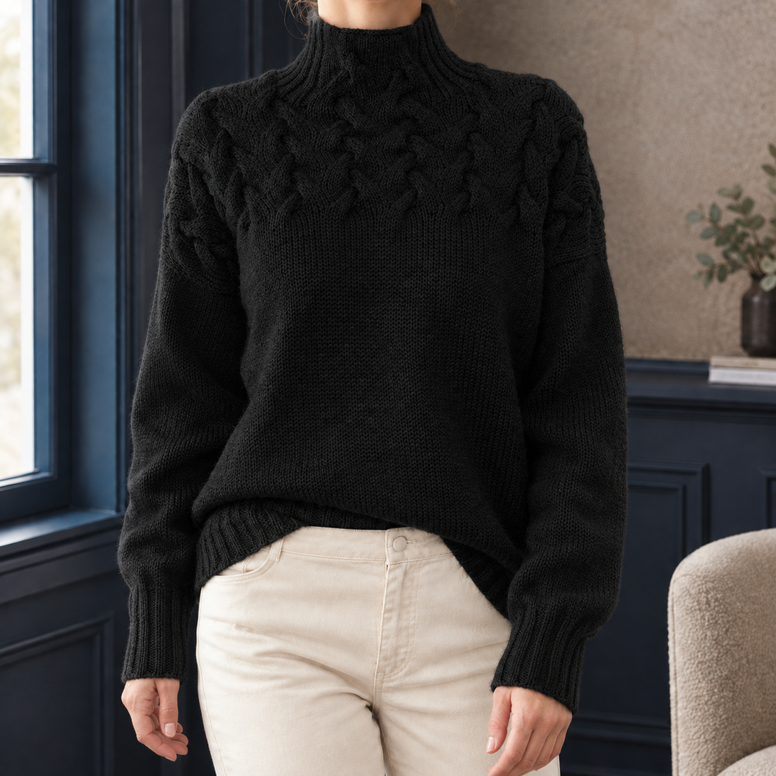 Apolline-Skye Cable Sweater - Black