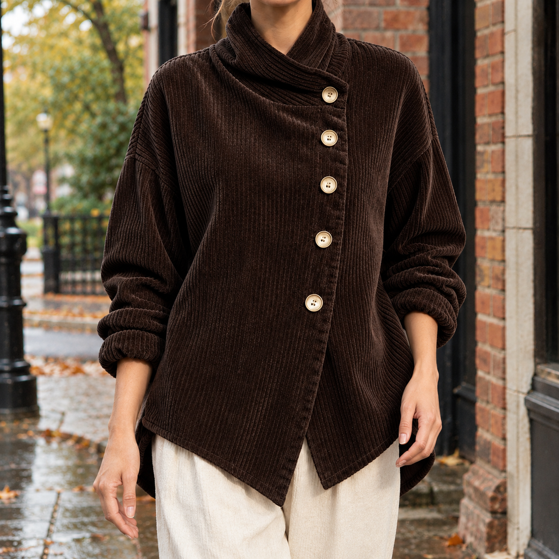 Desiree-Pearl Asymmetric Jacket - Dark Brown