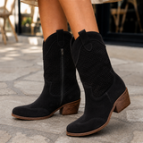 Toscano Perforated Cowboy Boots - Black Suede