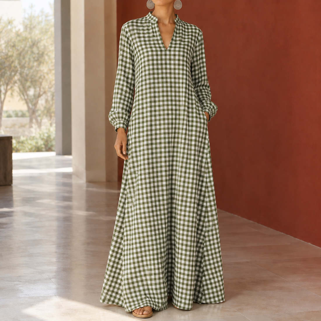 Arletta Gingham Maxi Dress - Matcha Green