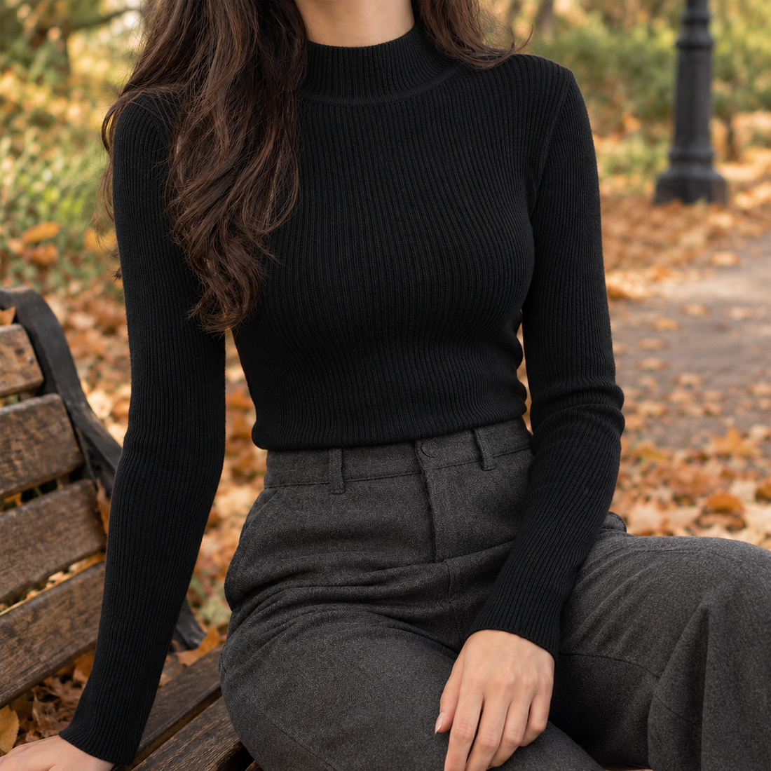 Violetta-Hope Mock Neck Sweater - Black