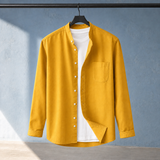 Archambault-Grey Stand Collar Shirt - Mustard Yellow