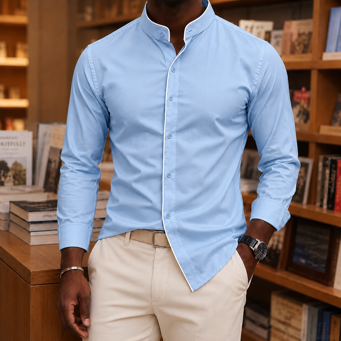 James Mandarin Shirt - Light Blue