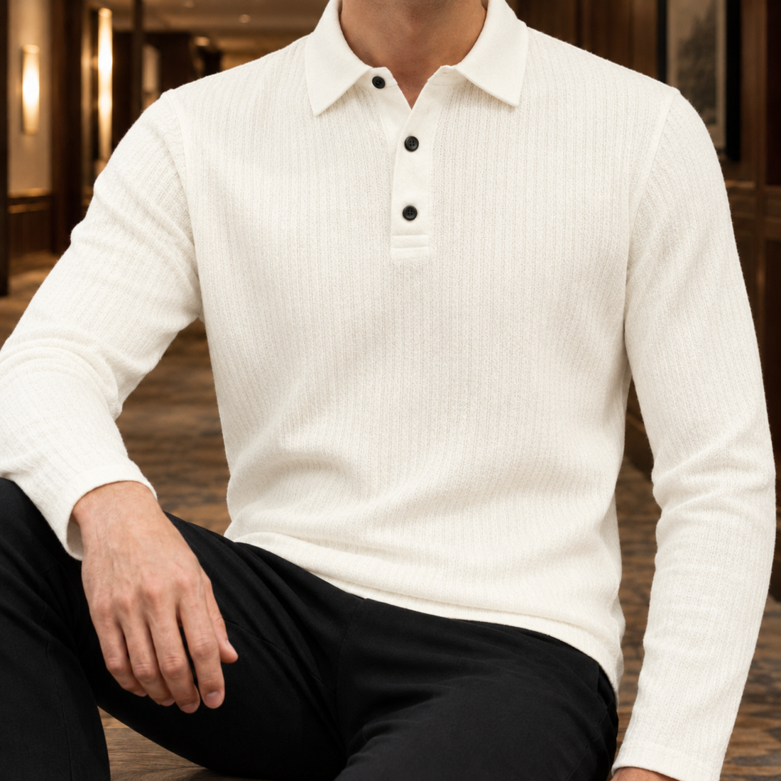 Ignatius Textured Polo - Cream