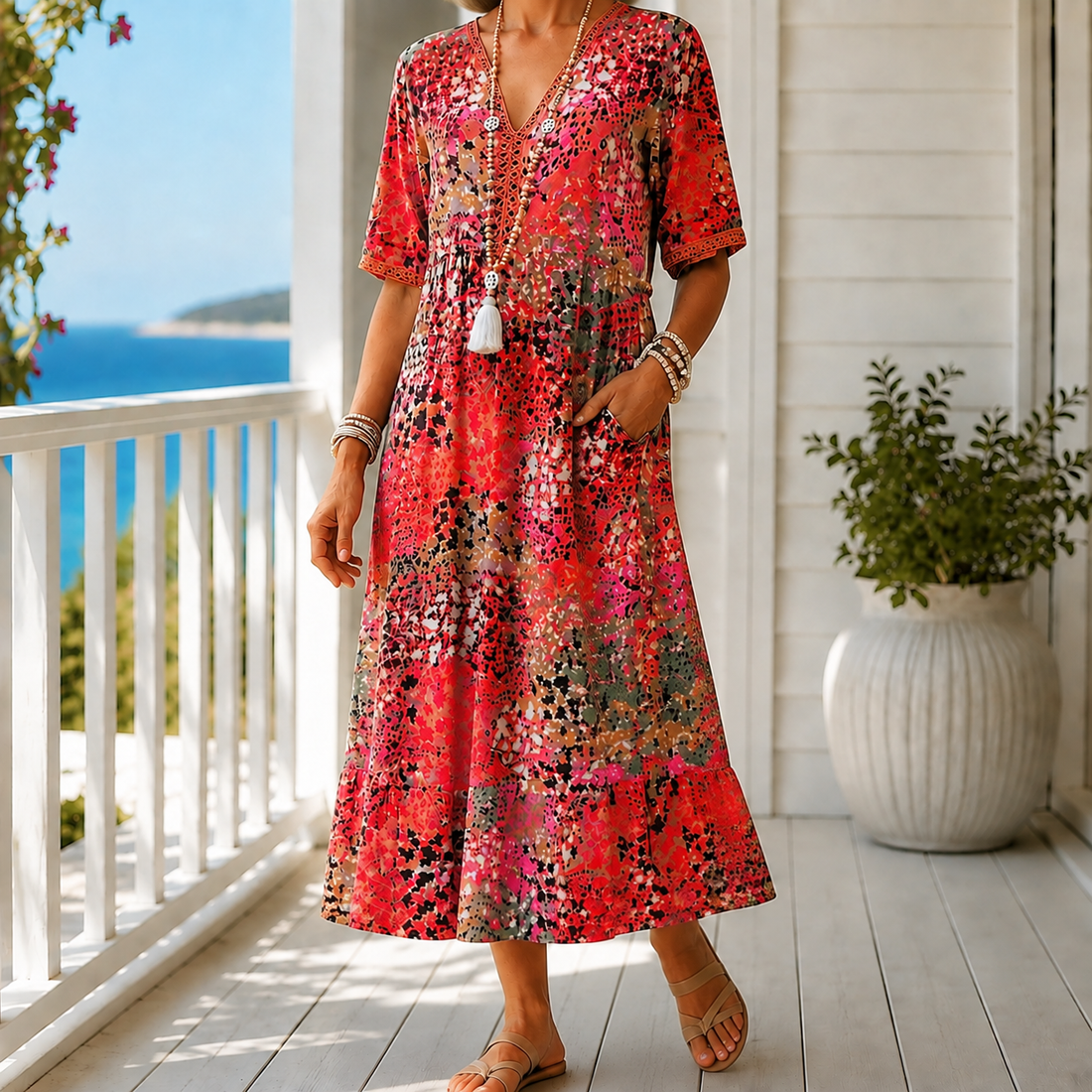 Celine Relaxed Midi Dress - Red