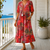 Celine Relaxed Midi Dress - Red