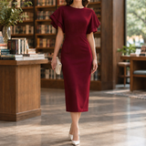 Lavinia-Faye Ruffle Sleeve Dress - Burgundy