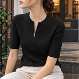 Penelope-Kate Zip Neck Top - Black