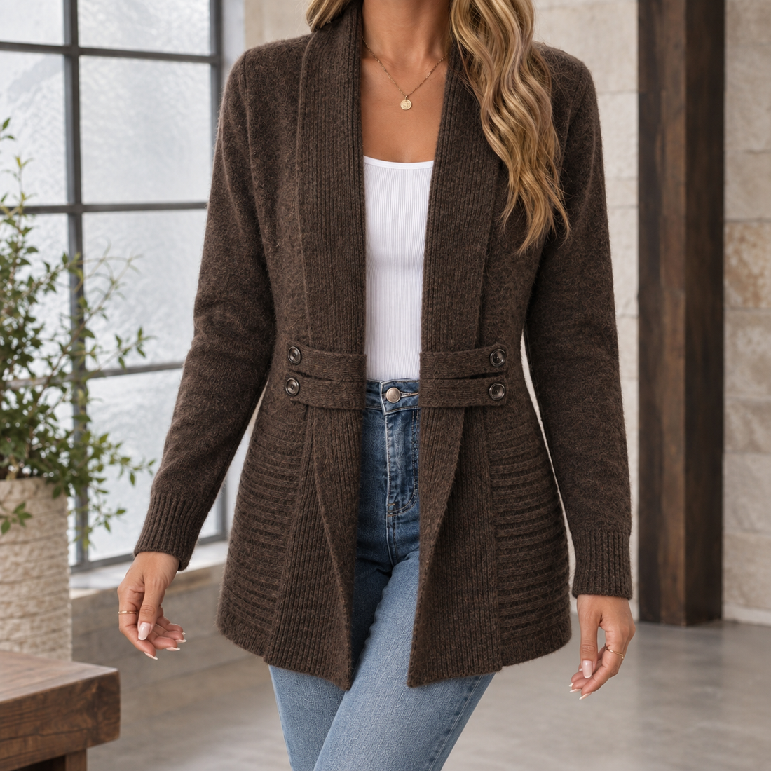 Cecilia Shawl Cardigan - Brown