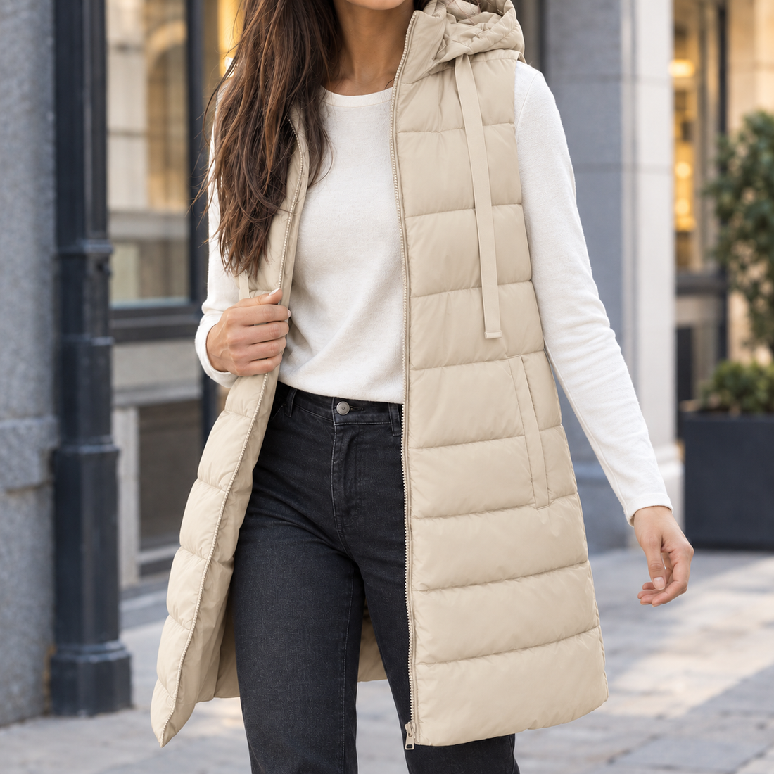 Sylvaine-Mae Hooded Puffer Vest - Beige