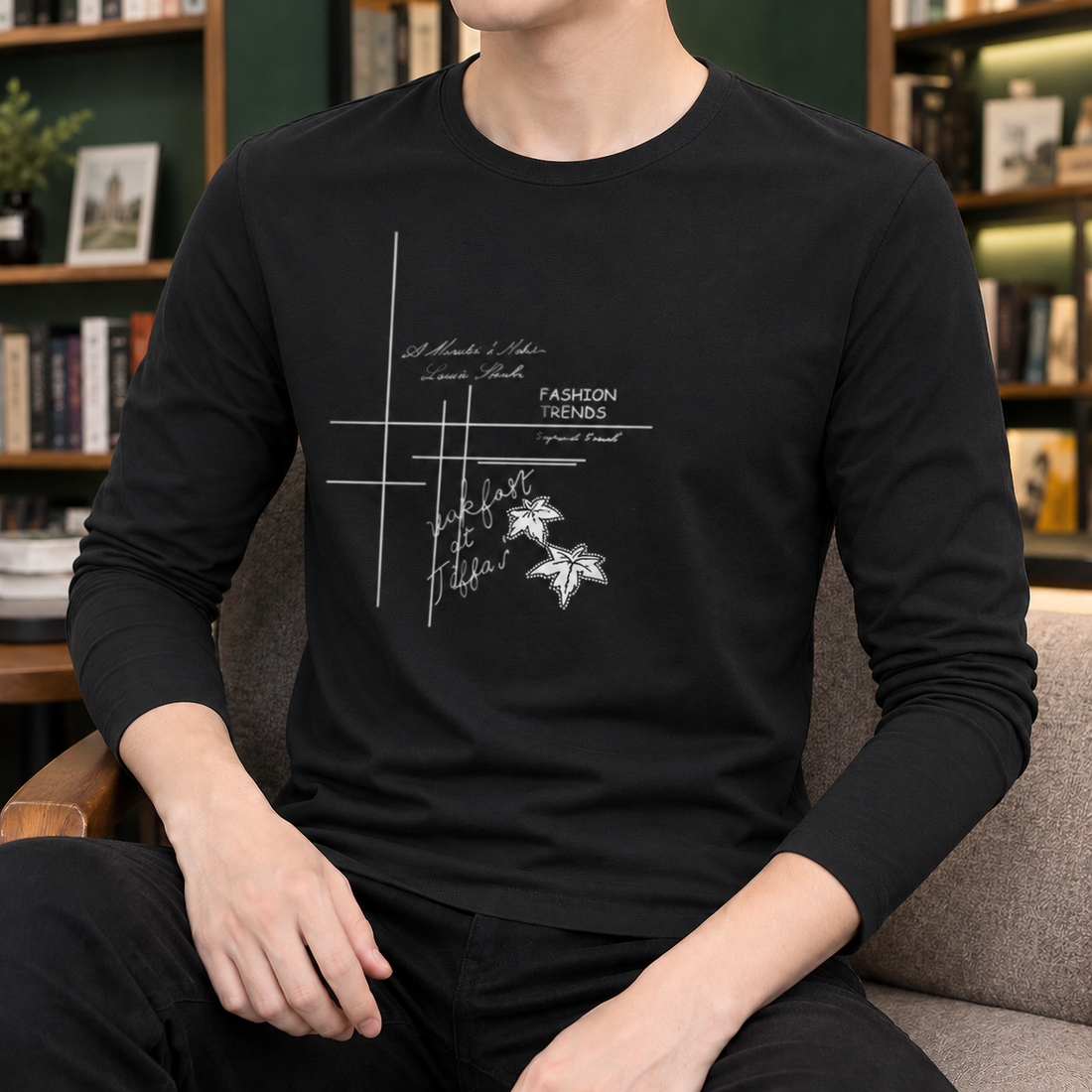 Faramond Graphic Top - Bamboo Flower Black