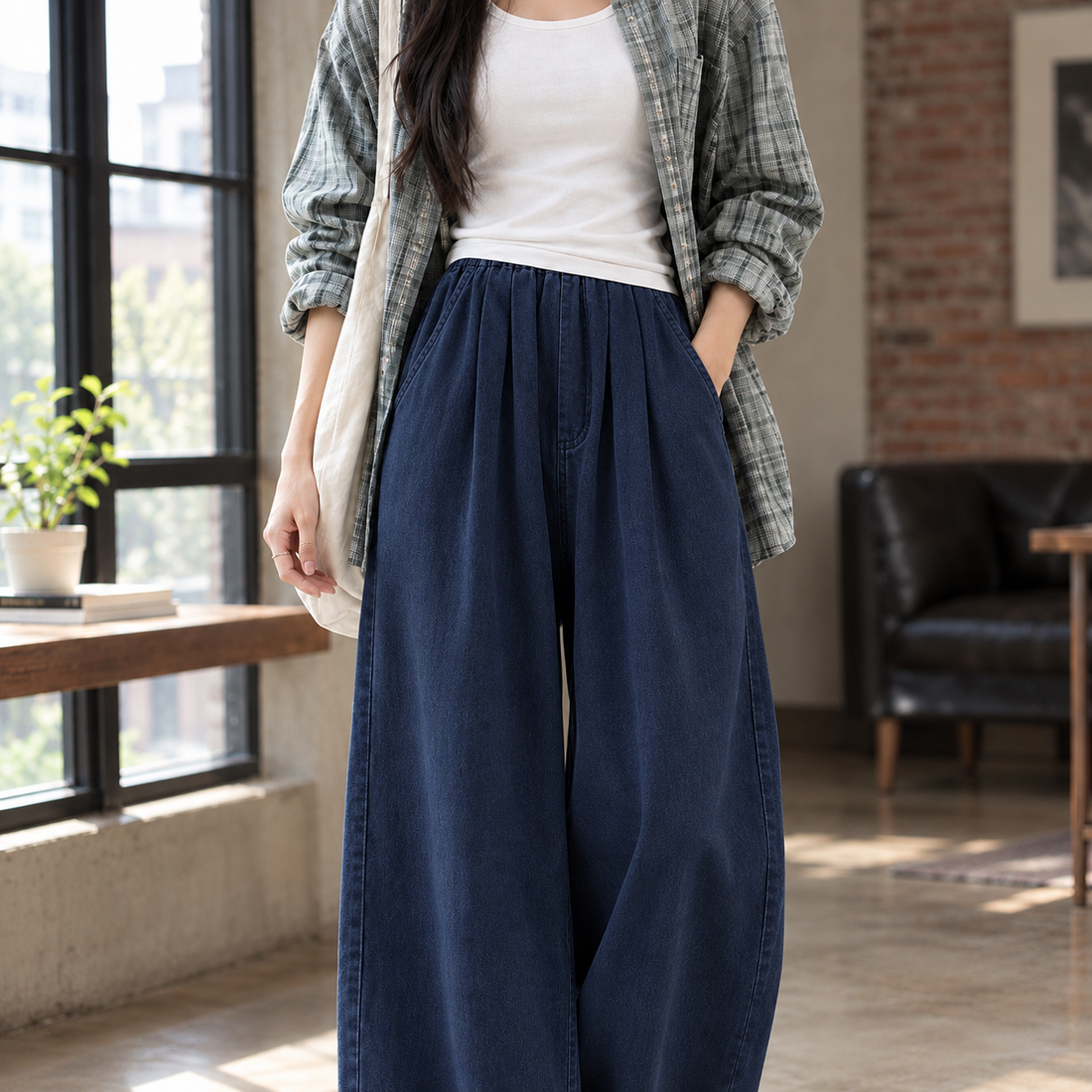 Joelle-Jane Wide-Leg Overshirt - Dark Blue