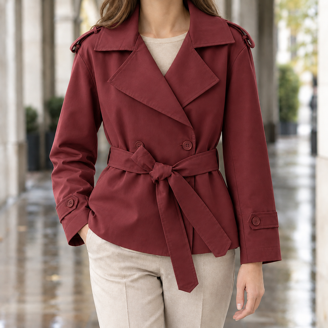Naomi Belted Trench Jacket - Red