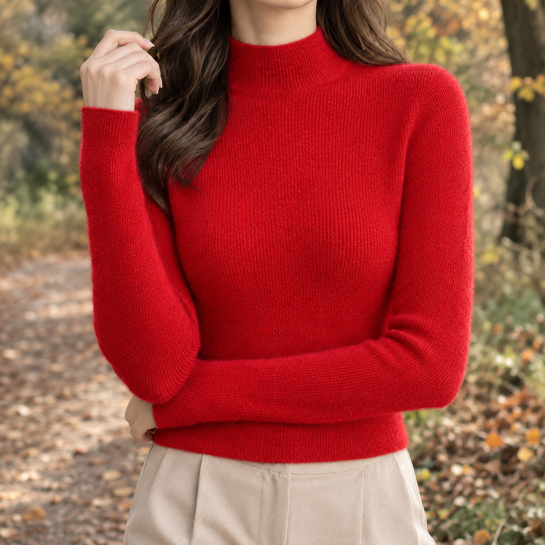 Danielle-Kate Mock Neck Sweater - Cherry Red