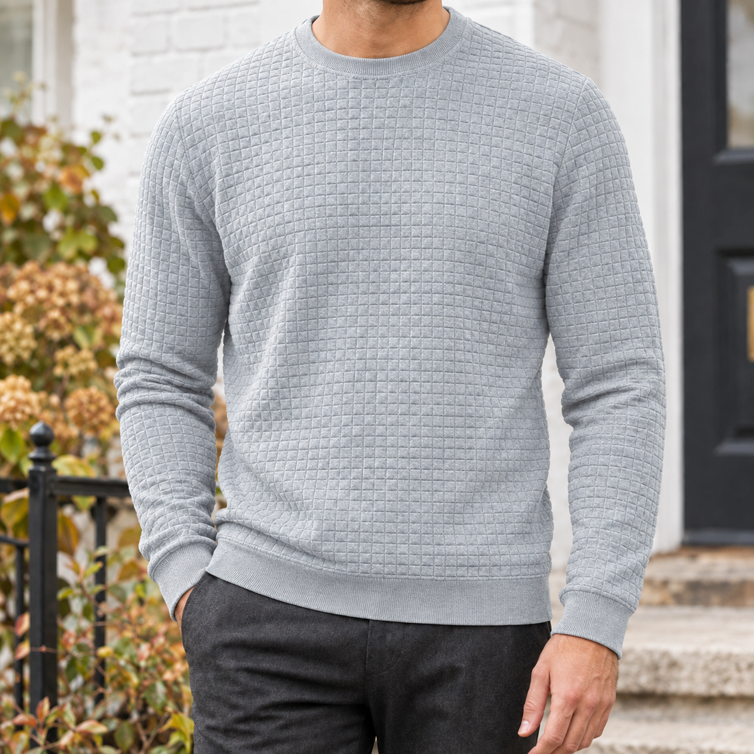 Ennis-West Textured Sweater - Light Gray