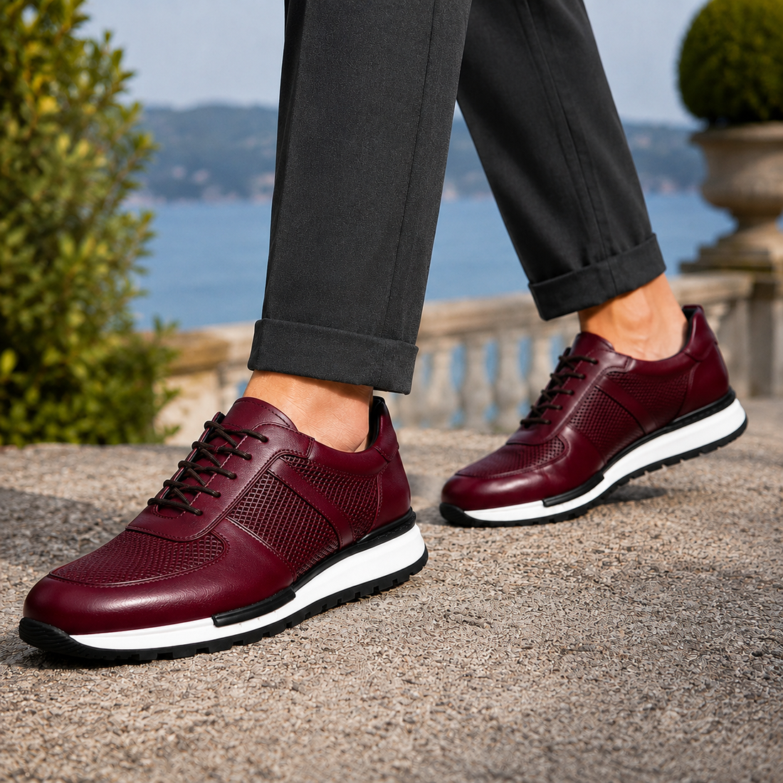 Dario Leather Sneakers - Burgundy