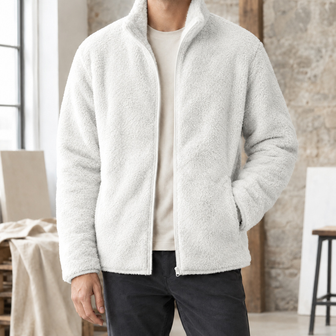 Solomon Plush Fleece Jacket - White