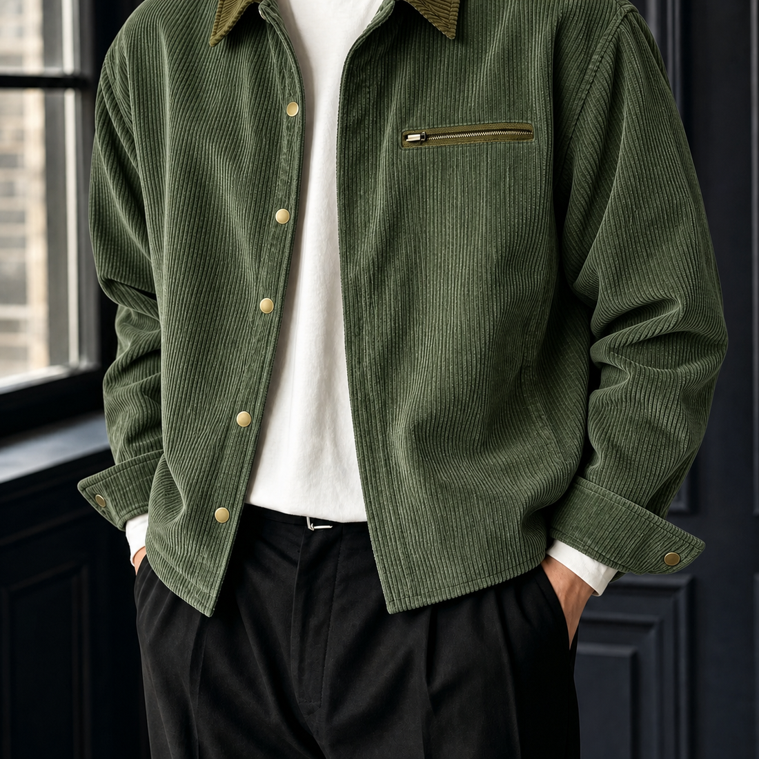Leander-Jude Contrast Collar Jacket - Green