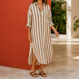 Sabine Striped Shirt Dress - Brown
