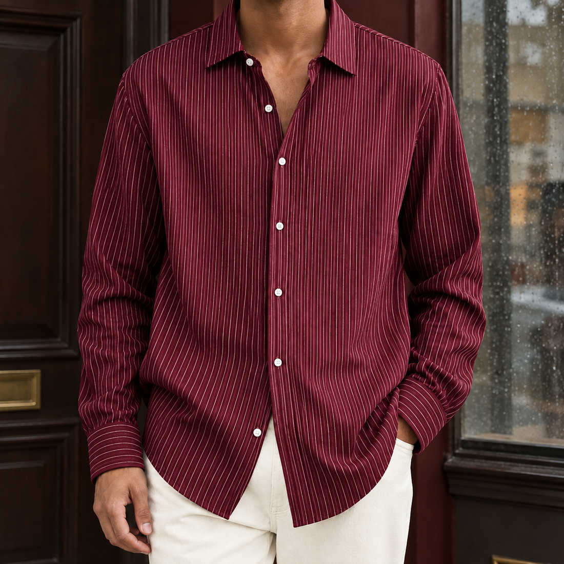 Lewis Striped Shirt - Burgundy