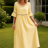 Lydia Eyelet Maxi Dress - Pastel Yellow