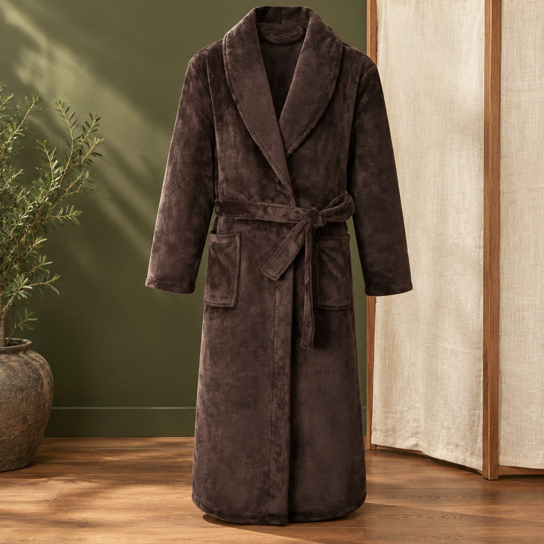Tavelli Plush Bathrobe - Coffee